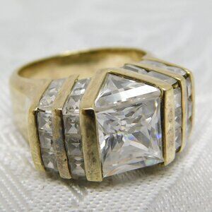 Vintage Gold-Tone 925 Sterling Silver & CZ Ring